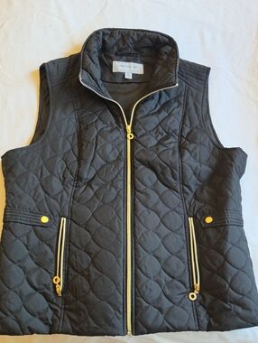 Marc Jacobs Black Quilted Vest with Gold Zipper Accents